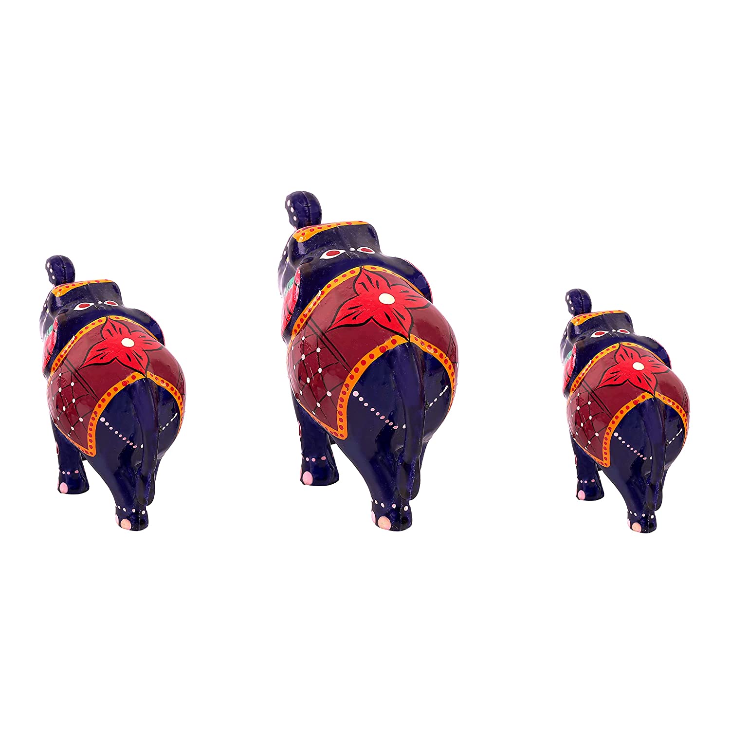 DreamKraft Paper Mache Elephant Showpiece (Set of 3,Blue) view 2