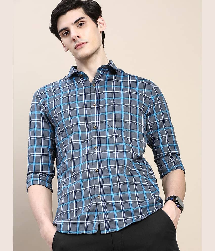 Showoff Cotton Blend Regular Fit Checks Full Sleeves Men's Casual Shirt - Grey ( Pack of 1 ) view 2