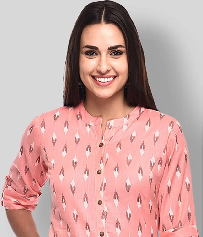 Pistaa - Peach Cotton Blend Women's Front Slit Kurti ( Pack of 1 ) view 2