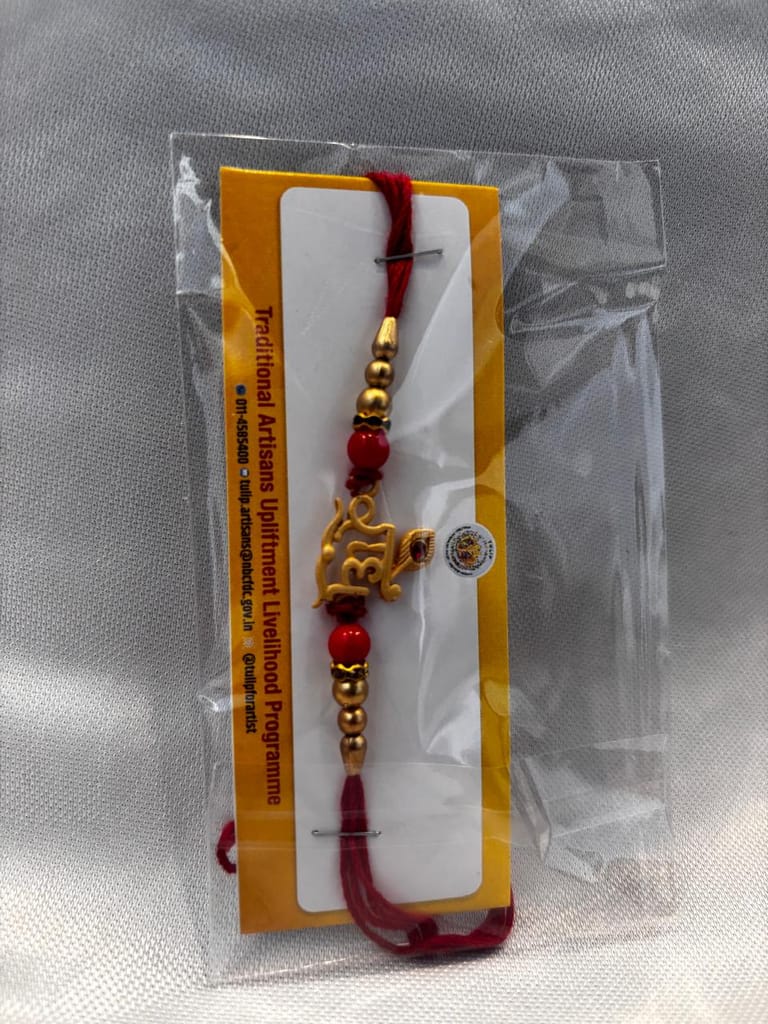 TULIP Gold Plated Rakhi Bracelet with Red Beads 1 PC view 2