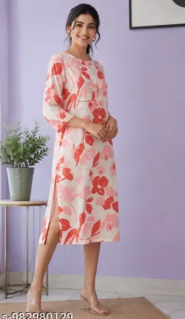 Peach Pink Floral Printed Straight Kurta view 2