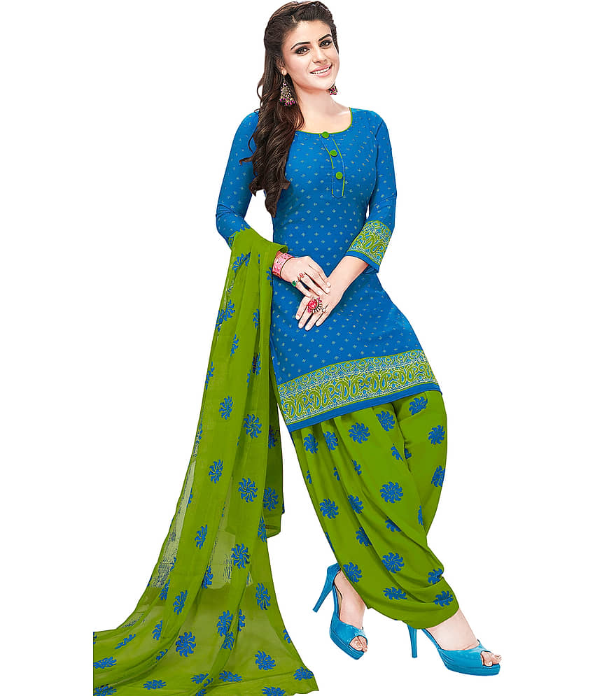 Jevi Prints Blue Synthetic Dress Material