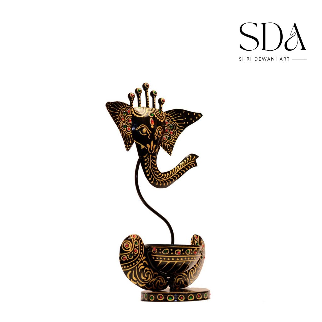 Tealight Holder for Home Decor-Figurine-Home Decorative Items/Home Decor Items for Living Room/Pooja Room Decoration Item-Gift Items/Diwali Tea Light Stand Ganesha Candle Holders -Black view 2