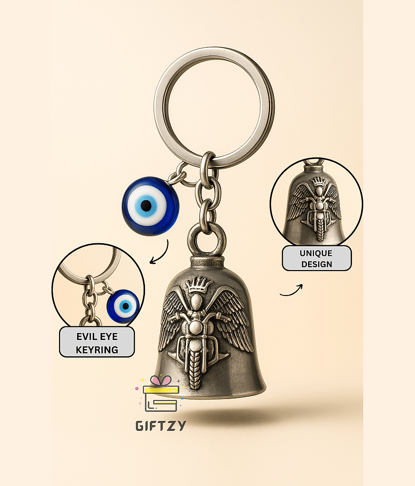 Evil Eye Silver Guardian Bell bike keychain lucky charm protection ghanti for gifting boys girls view 2