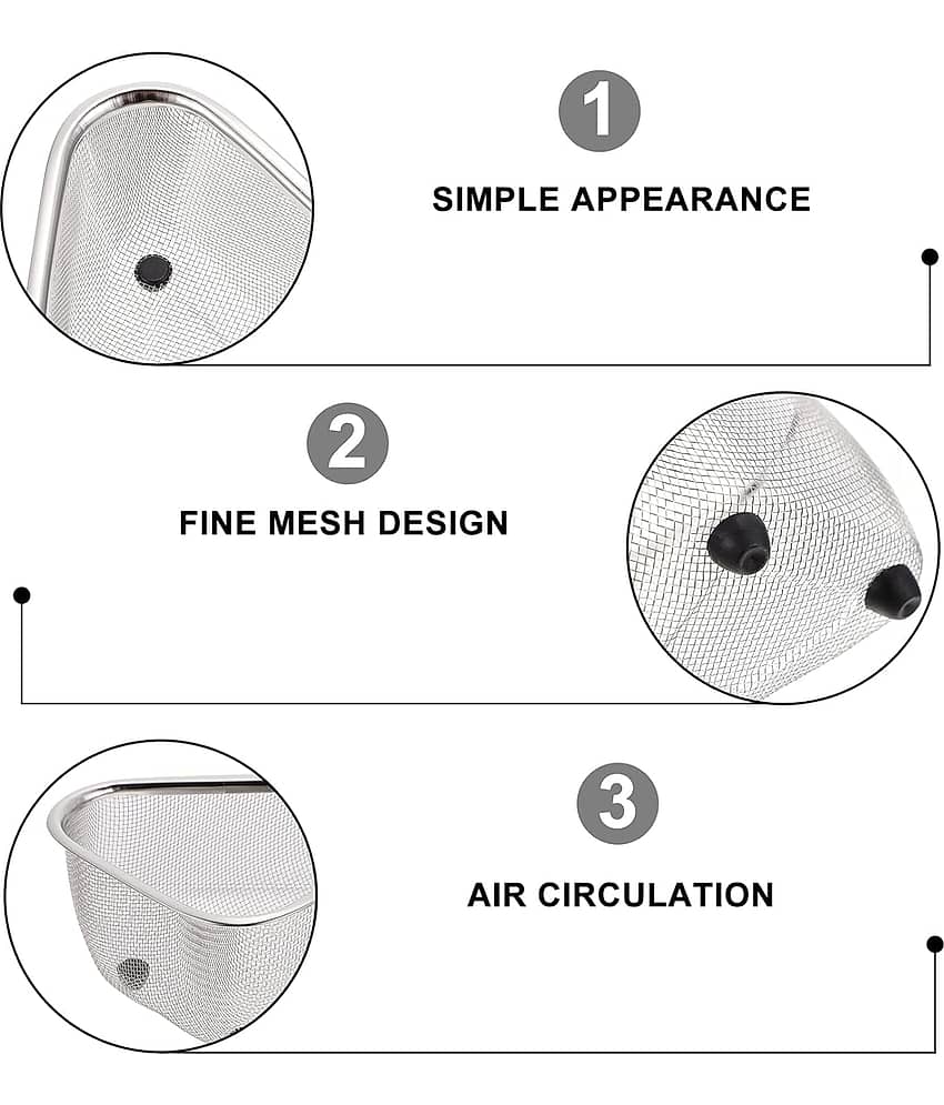 RAMDEV ENTERPRISE Stainless Steel Triangle Kitchen Sink Strainer Basket for Sink Food Strainer, Corner Sink Strainer Basket Stainless Steel Food Catcher Strainer for Kitchen Waste, Vegetable, Fruits (Silver). view 2