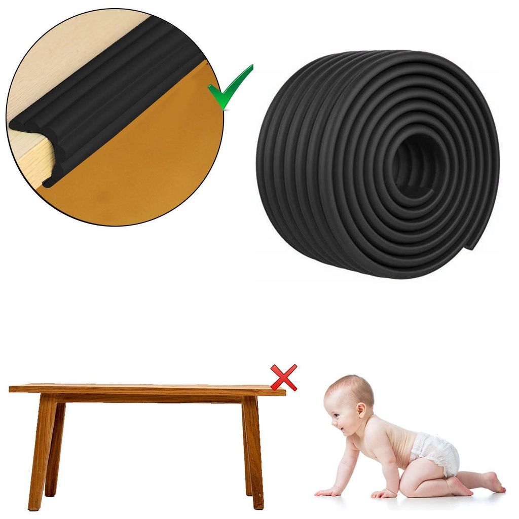 Safe-O-Kid' (Set of 1), Soft Cushioned 6.4 Ft / 2 Mtr Multi Functional Edge Guards with Strong 3M Adhesive, Safety for Sharp Edges for Babies- Black view 2