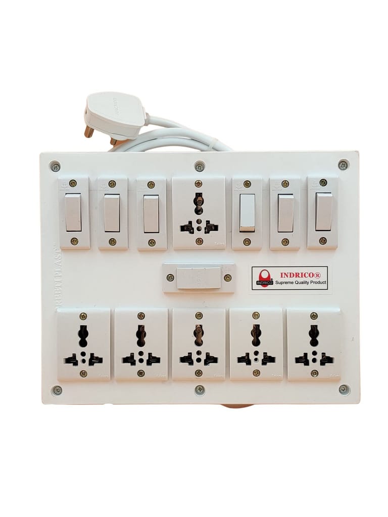 INDRICO PVC 2000W 6 Way Extension Board with Individual Switch (Pack of 1, White) view 2