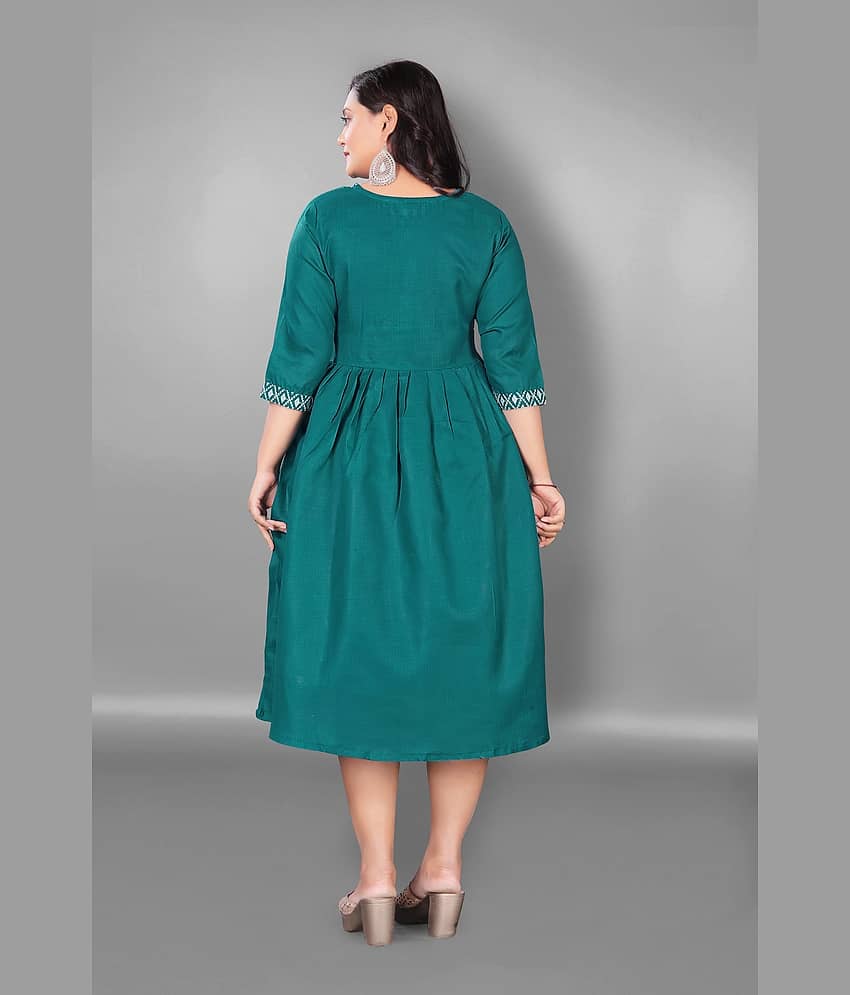 Hetsa Women Cotton Blend Embroidered Anarkali Kurti ( Green ) view 2
