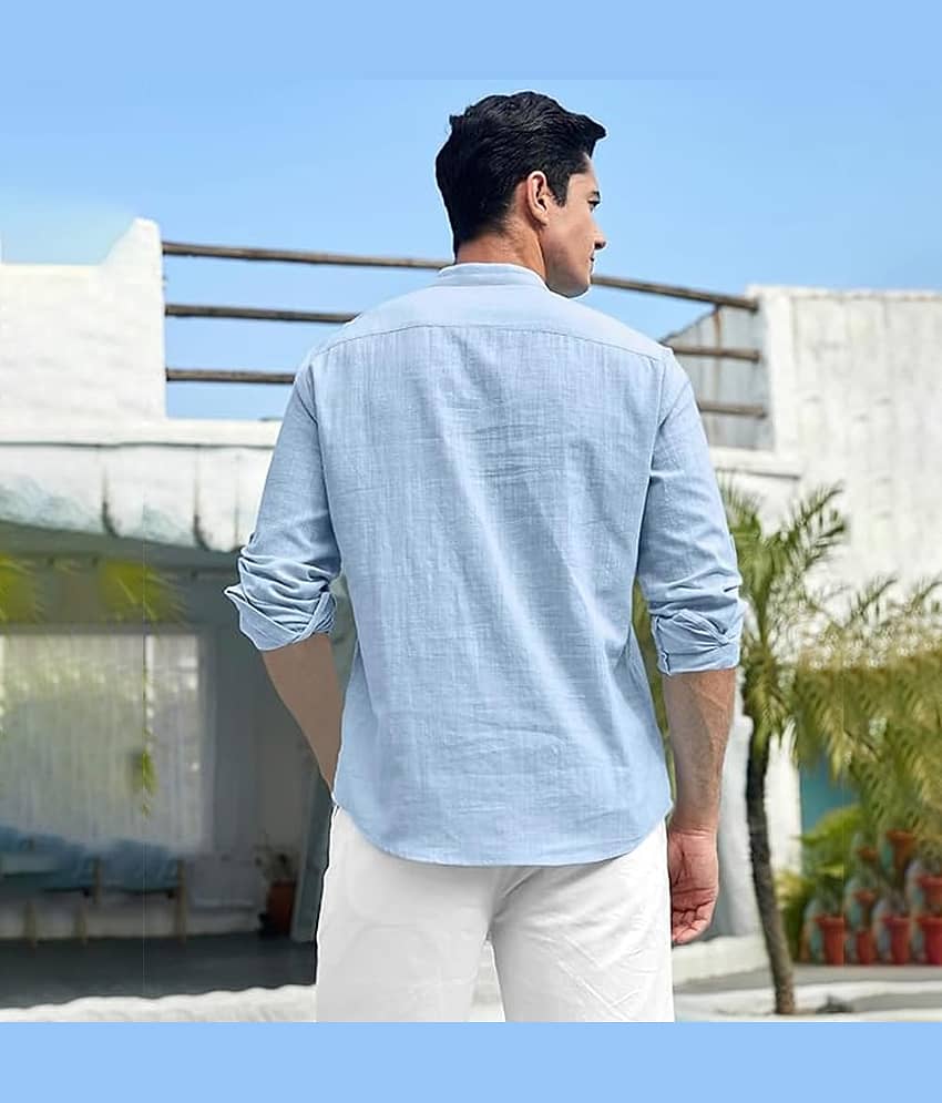 UNI VIBE Light Blue Cotton Men's Shirt Style Kurta ( Pack of 1 ) view 2