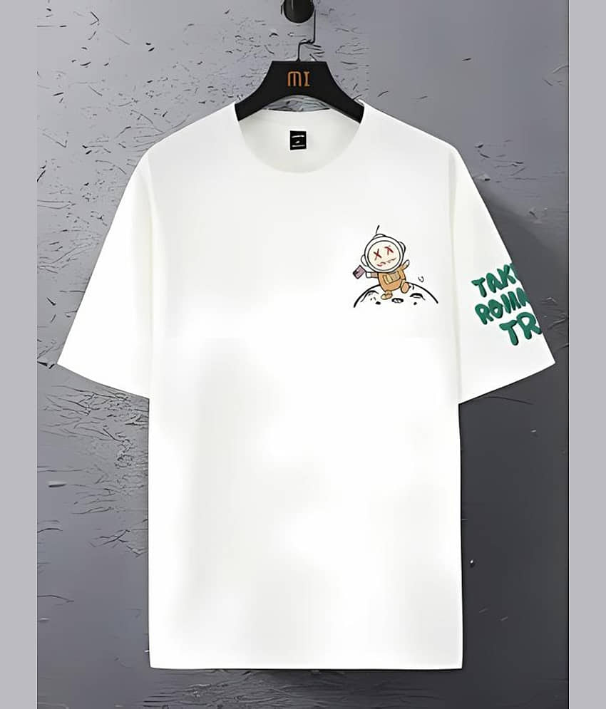 CrazyBee Men Cotton Blend Oversized Fit Printed T-Shirt ( White ) view 2