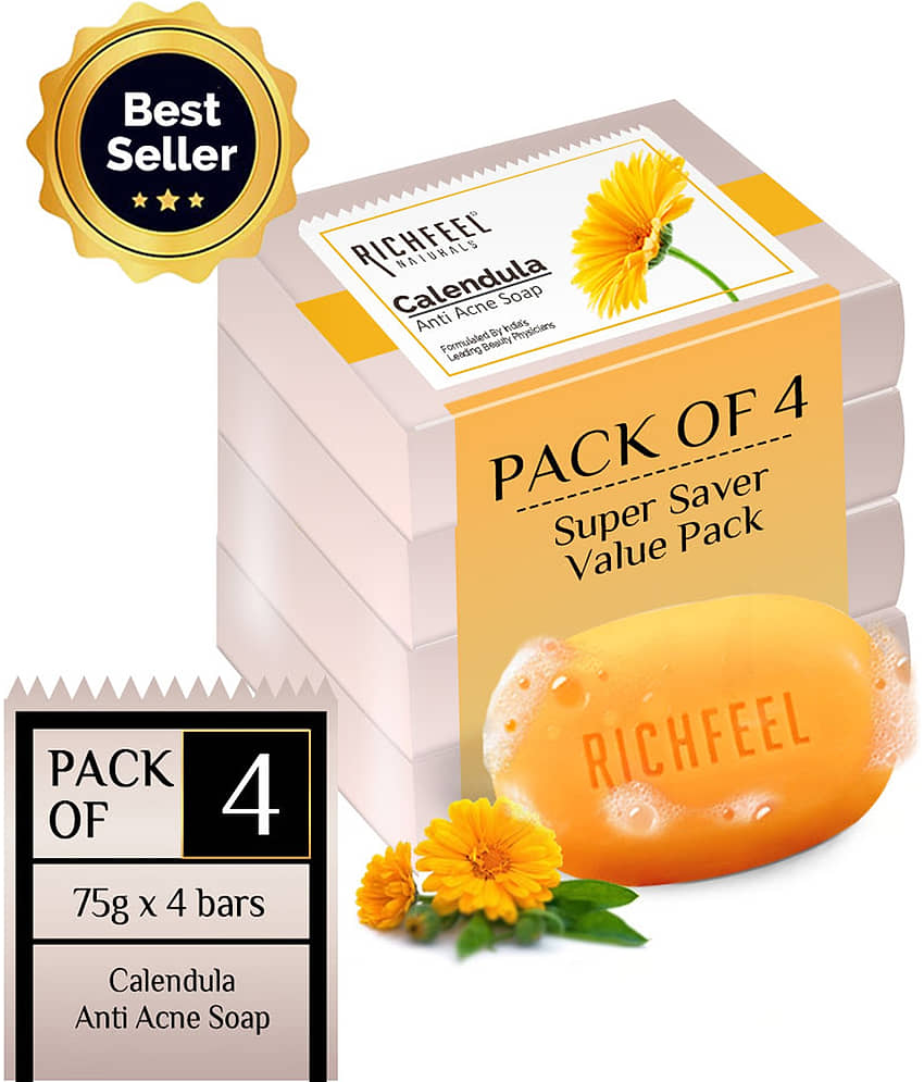 Richfeel Antibacterial Calendula Acne Soap for Normal Skin ( Pack of 4 )