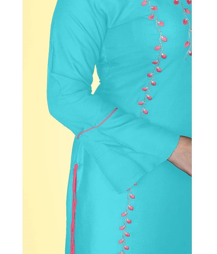 HAYA - Turquoise Rayon Women's Straight Kurti ( Pack of 1 ) view 2
