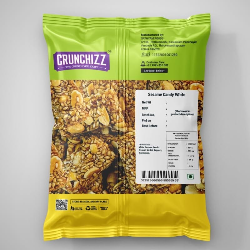 Crunchizz SESAME CANDY (CHIKKI) I (White Sesame Seed Based) I 200 Grams I Pack Of One view 2