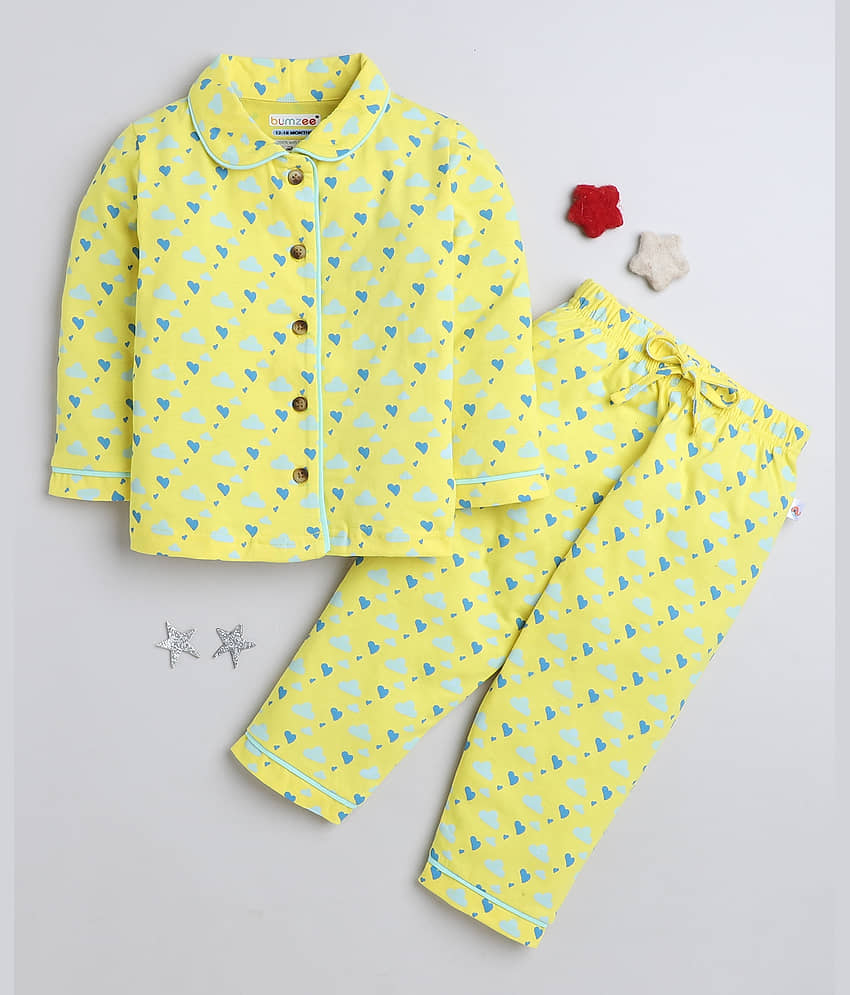 BUMZEE Pack of 1 Girls Cotton Nightsuit Set ( Yellow )