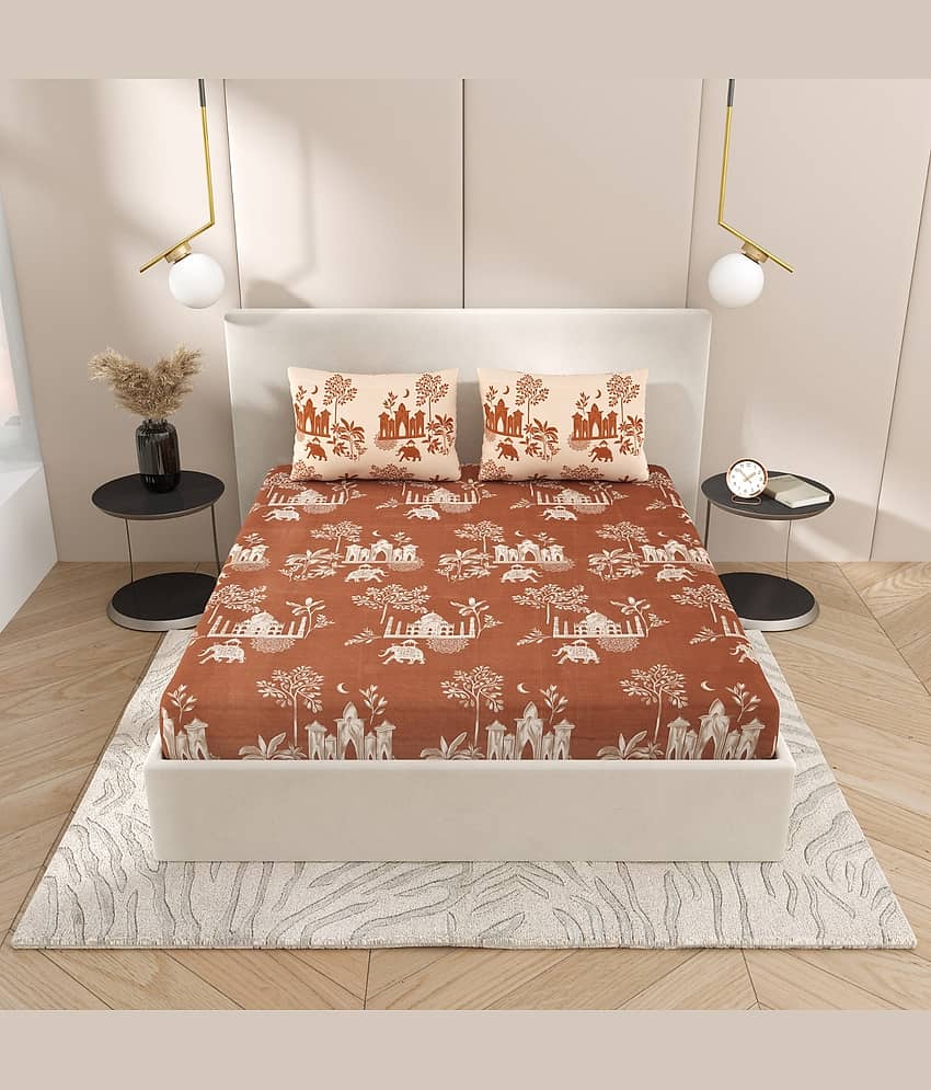 Shubastik Poly Cotton 1 Double King Bedsheet with 2 Pillow Covers ( Brown Dark )