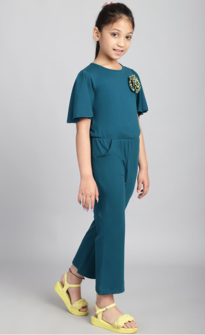 Girls Flared Sleeve Applique Basic Jumpsuit view 2