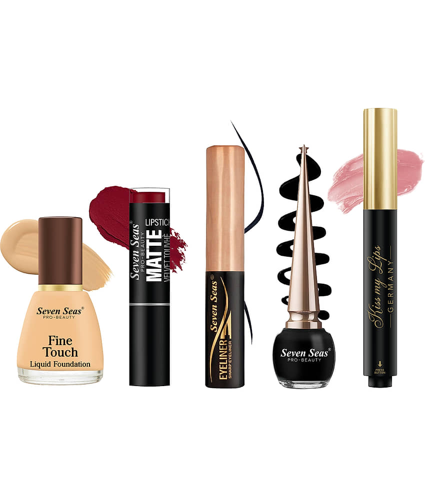Seven Seas Combo With Liquid Foundation+Matte Lipstick+Eyeliner+Black Eyeliner+Lip Balm Pack of 05 view 2