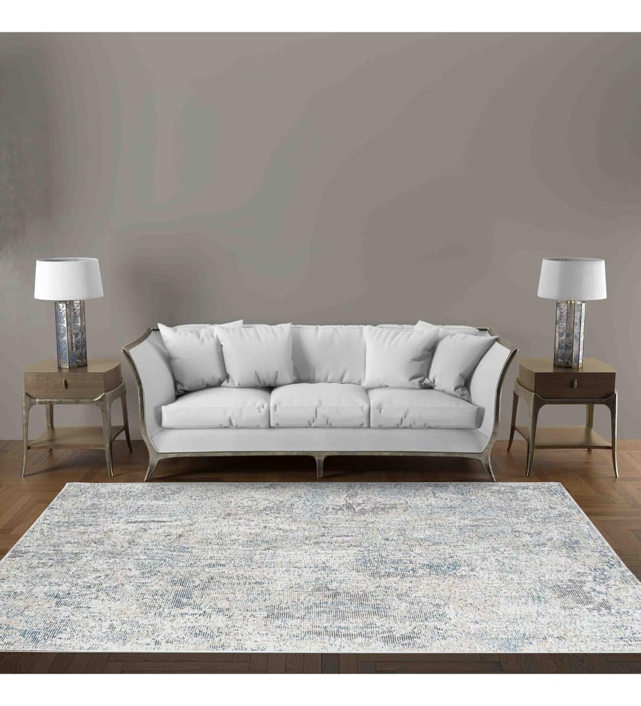 Neu Looms Handmade Viscose Wool Anti-Skid Rug for Bedroom, Living Room, Nursery, Dorm, Playroom & Reading Area (Size 6x9 Feet, Blue-Beige) view 2