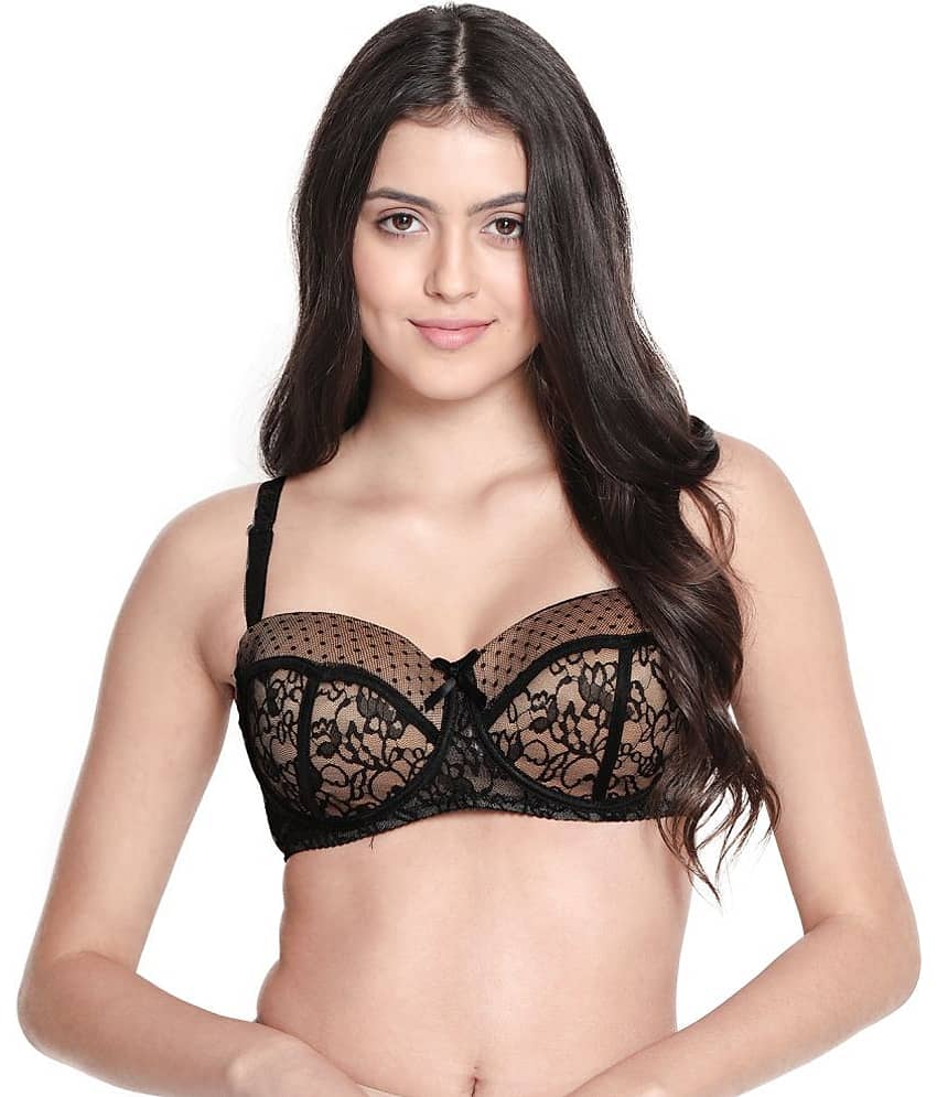 Susie Nylon Lightly Padded Women's Balconette Bra ( Black )