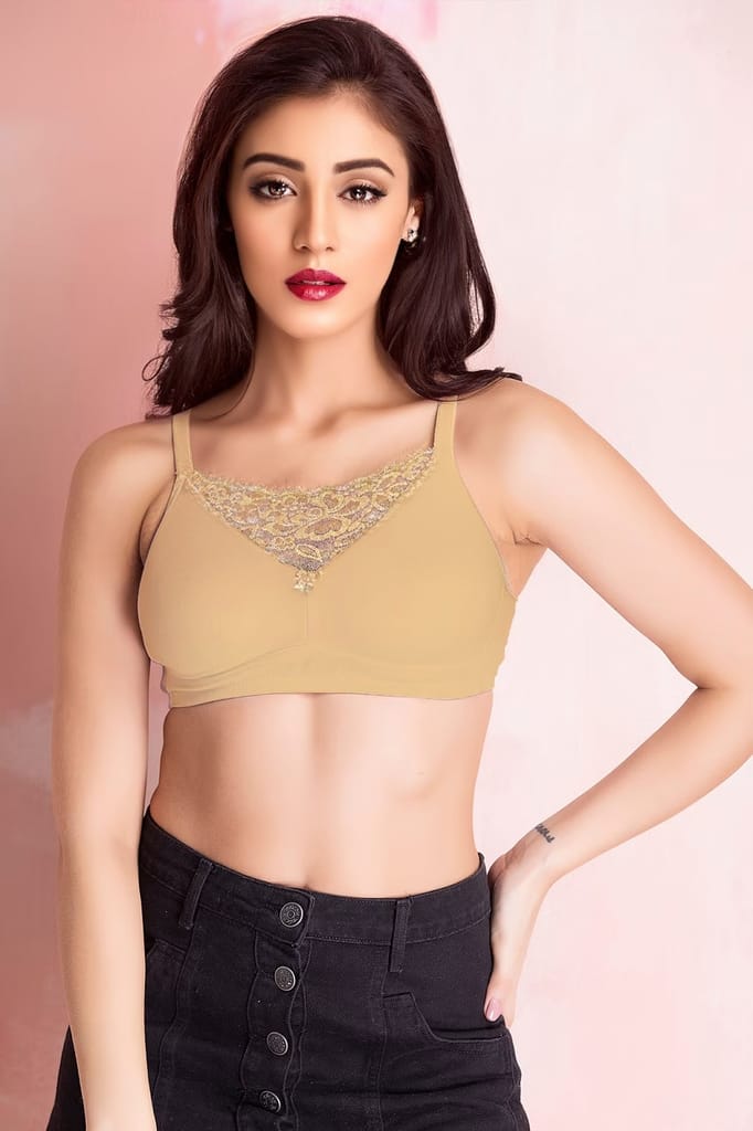 Non-Padded Non-Wired Full Figure Cami Bra in Skin – Cotton Rich