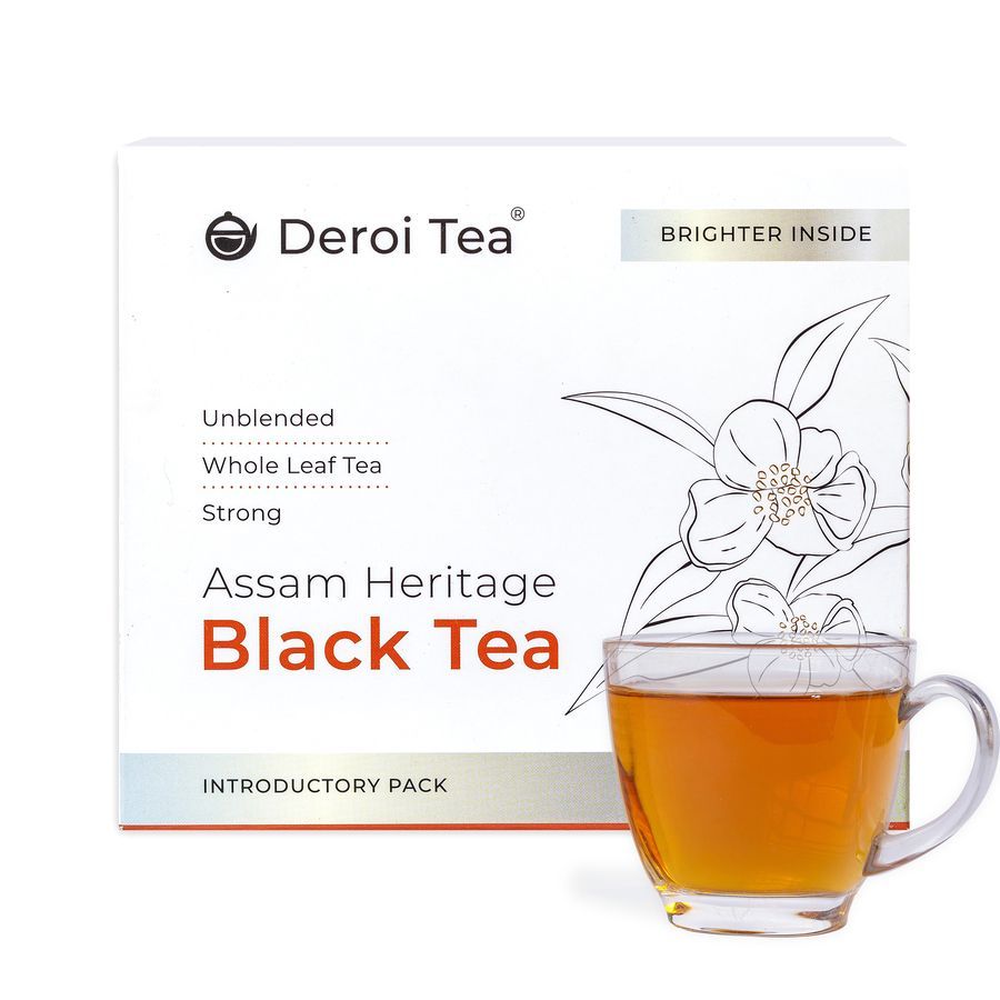 DEROI TEA Assam Heritage Black Tea | CARBON-FREE DRIED TEA | 100% Natural Whole Leaf | Assam Tea | 1Bud & 2 Leaves| Strong Flavour and Aroma - 100 gm - 100 gms whole leaf tea - 60 Cups