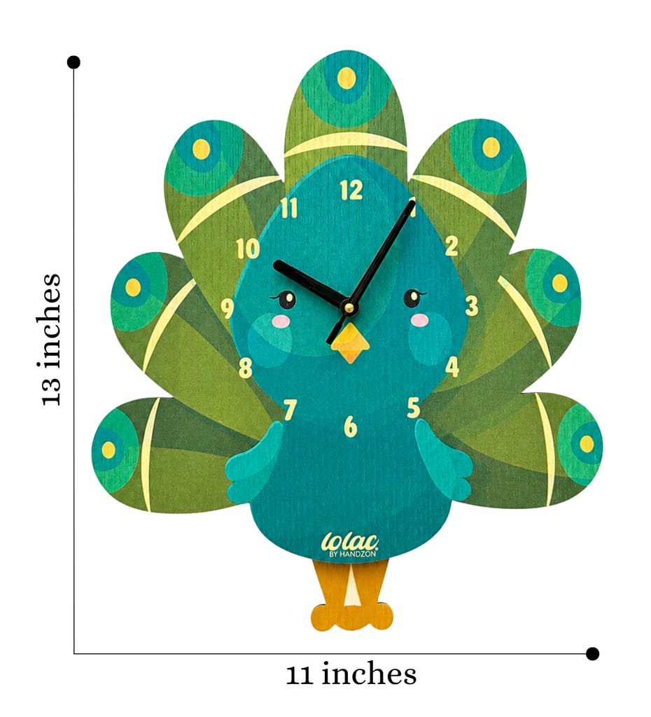 LOLAC Maya Peacock Wooden Pendulum Wall Clock for Kids, 5+ Years view 2