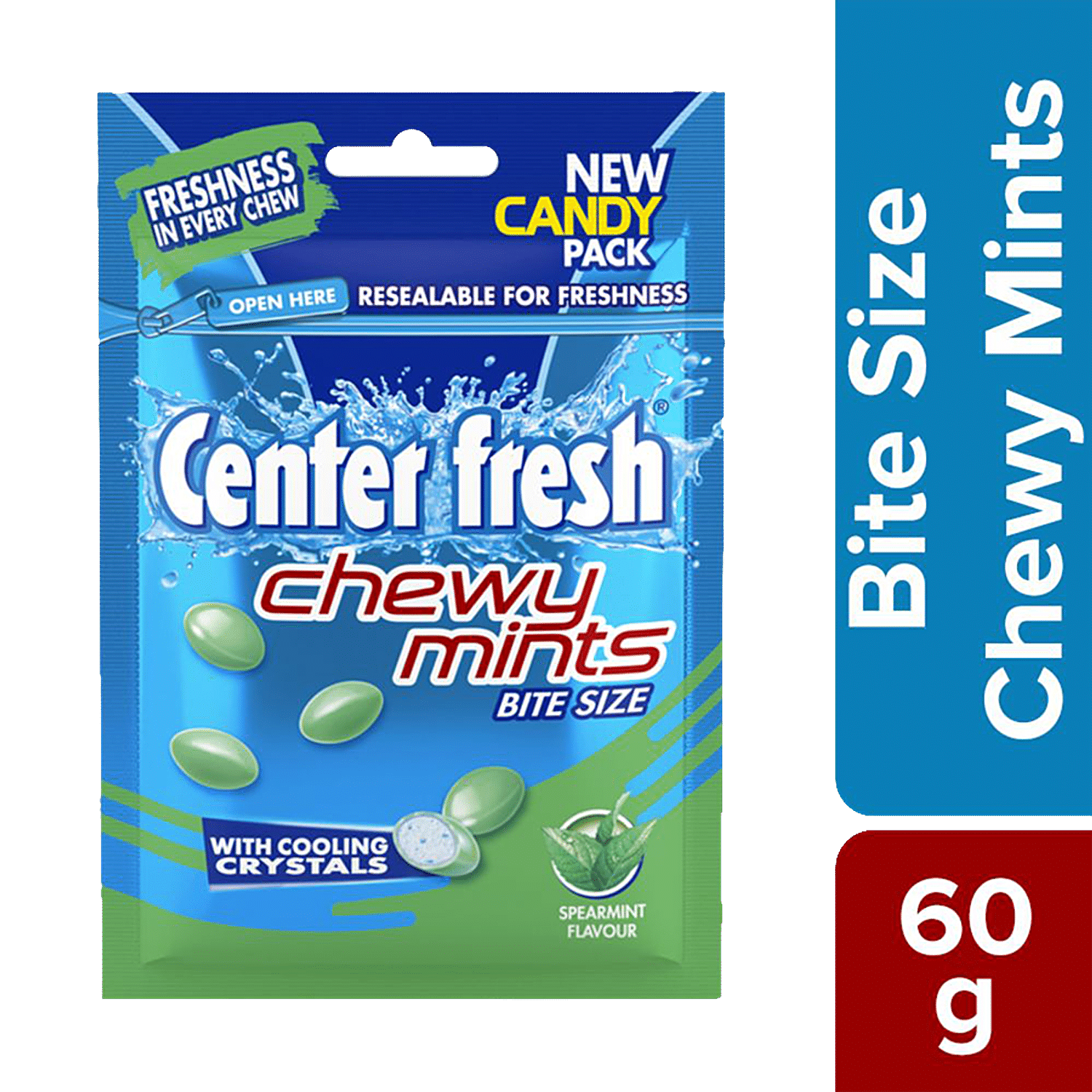 Center Fresh Mint Chewy Mints Spearmint Flavour Candy Pouch 60G
