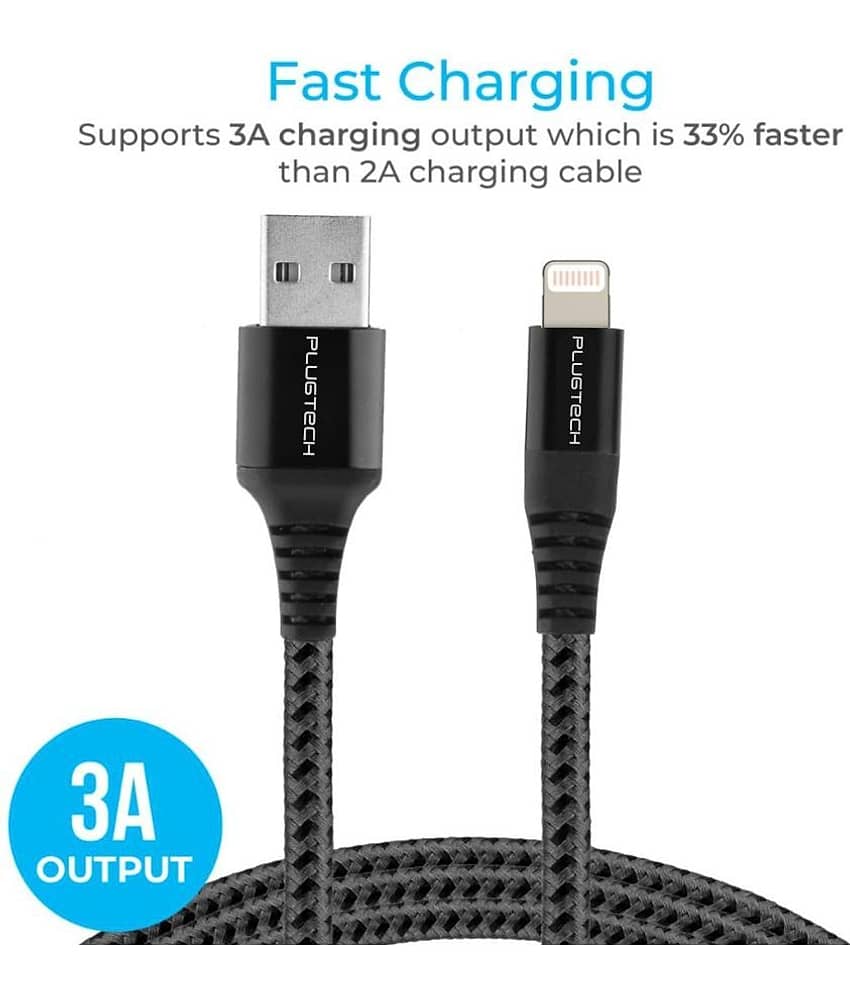 Plugtech 1m USB to Lightning Cable - Braided, 3A Fast Charging Cord for iPhone 14, iPad Air, iPod & More Apple Devices view 2
