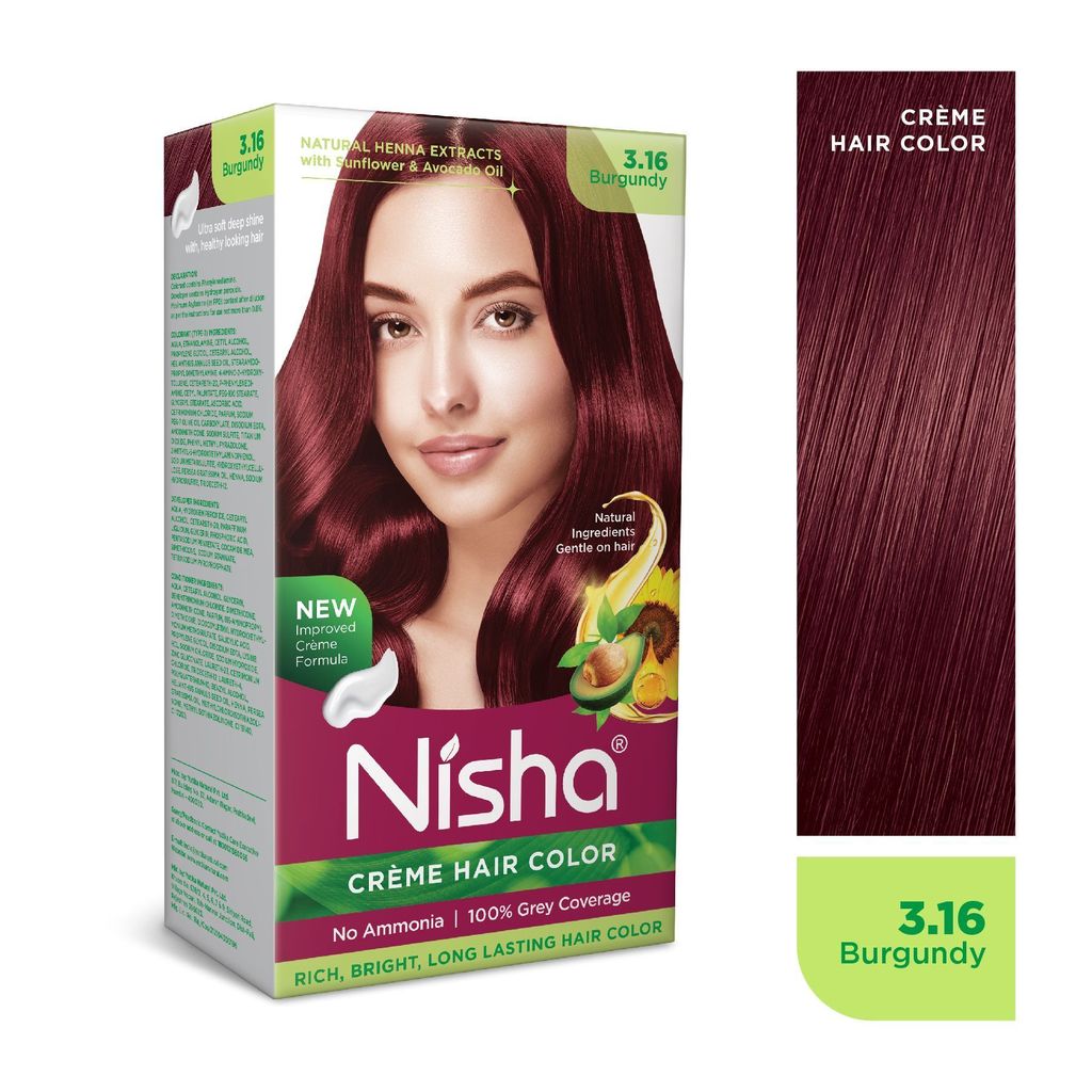 Nisha Creme Hair Color Burgundy 60g, Permanent Hair Color for Women & Men, Ammonia Free Hair Colour view 2