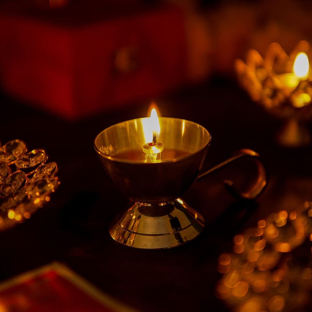 Craftlayout Brass Diya With Handle Diwali Decoration 1.9 Inch view 2