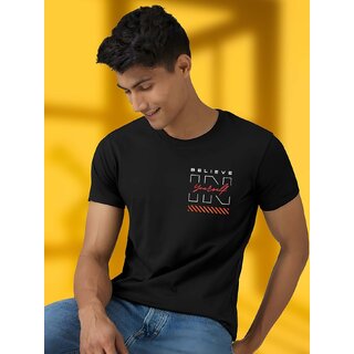 Casualbud BLACK Polyester Printed Regular Fit Tshirt for Men view 2