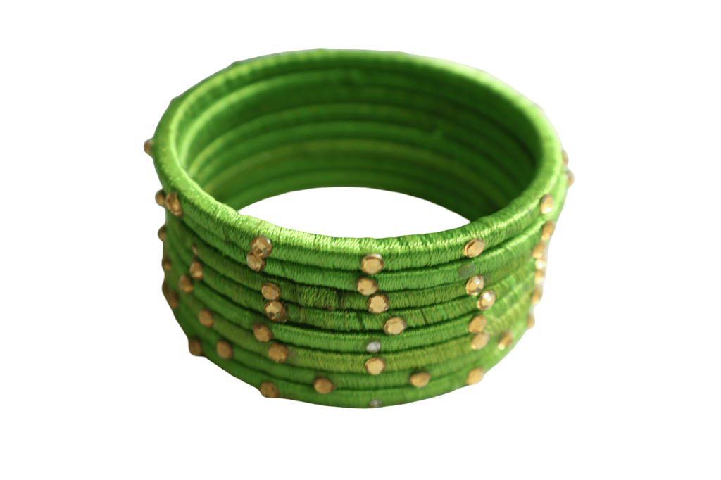 Green Silk Thread Bangles with Golden Embellishments view 2