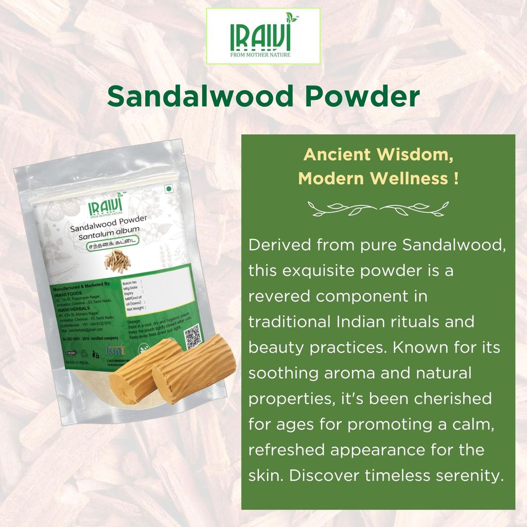 IRAIVI Premium Sandalwood Powder 200g | Chandanam | Sandhanam| Chandan | 100% Pure Natural Skin Enhancer & Aromatic | Promotes Soothed Skin, Clarity & Glow | Traditional Beauty Secret view 2
