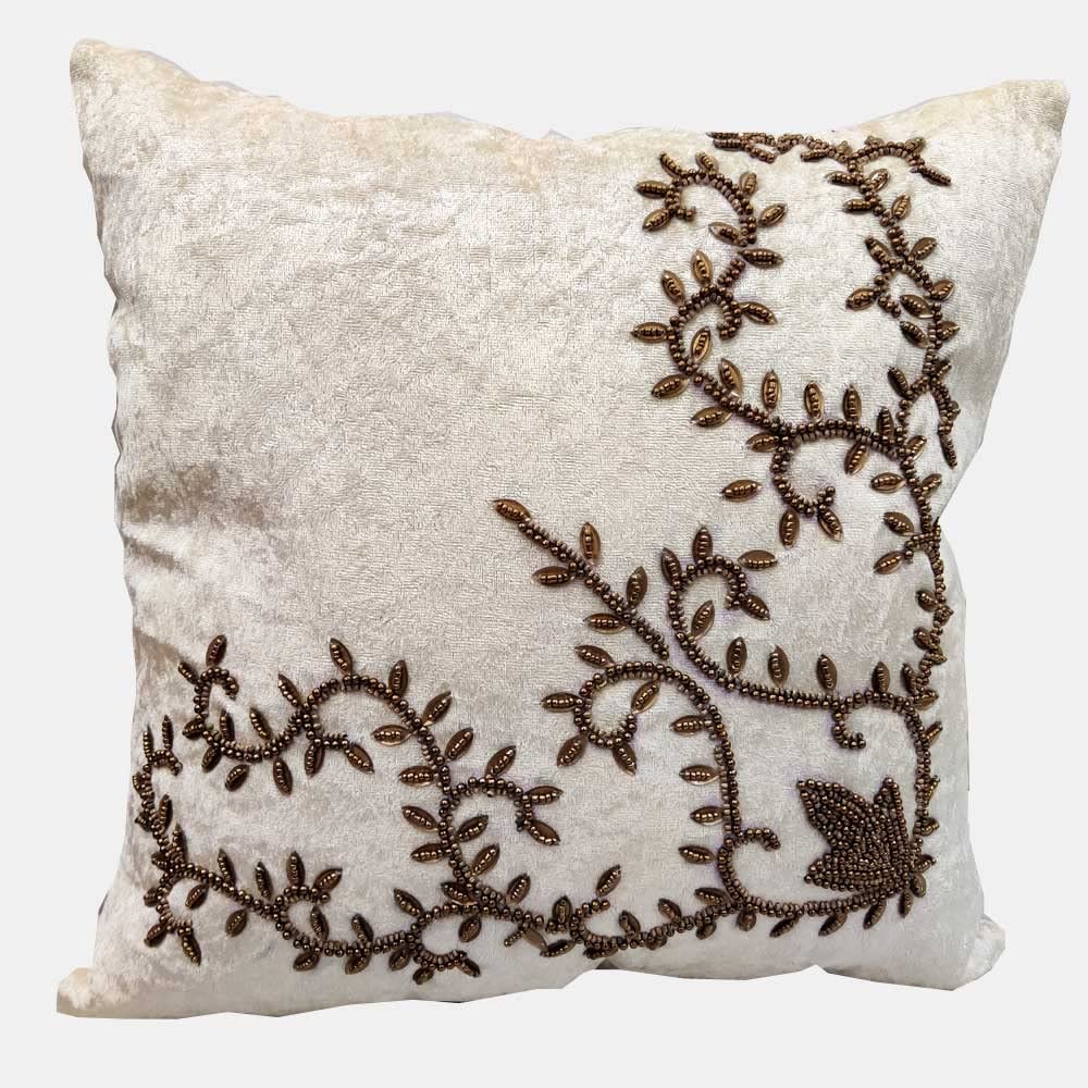 Suede White/ Cream Set of 3 Ethnic Beaded Embroidered Square Combo Cushion Covers for Sofa Home Bedroom (16x16 inch or 40 x 40 cm) view 2