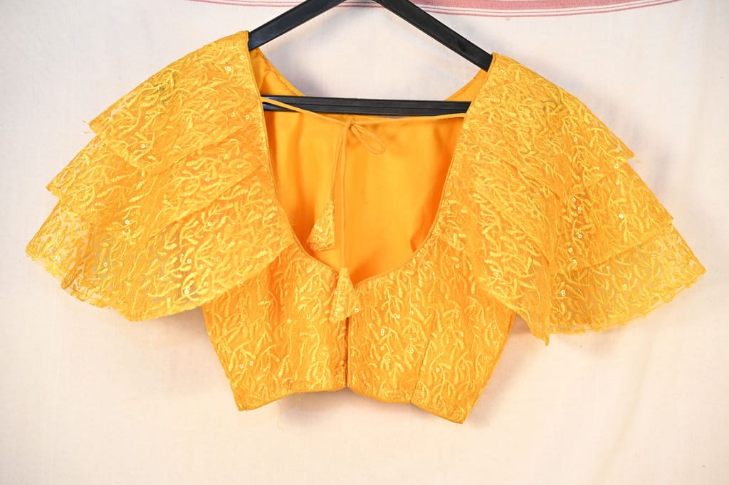 Yellow Ruffle Sleeve Embroidered Blouse view 2