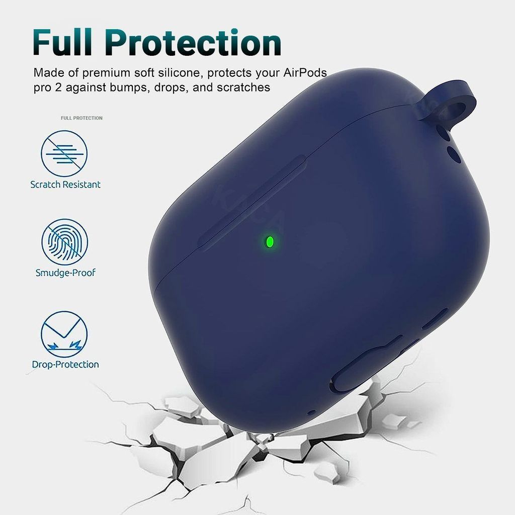 LIRAMARK Silicone Soft Case Cover with Buckle for Airpods Pro 2 Case (2023/2022), AirPods Pro 2nd Generation Cover (Midnight Blue) view 2