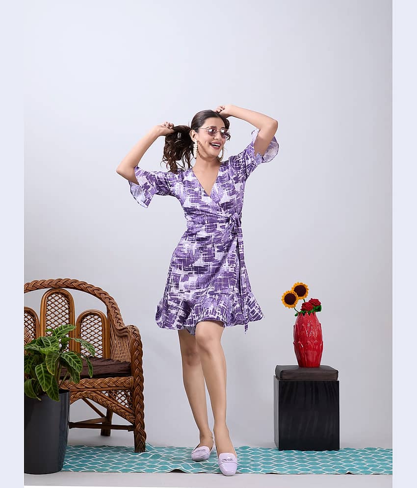 Amarasha Women Crepe Printed Fit & Flare Dress ( Purple )
