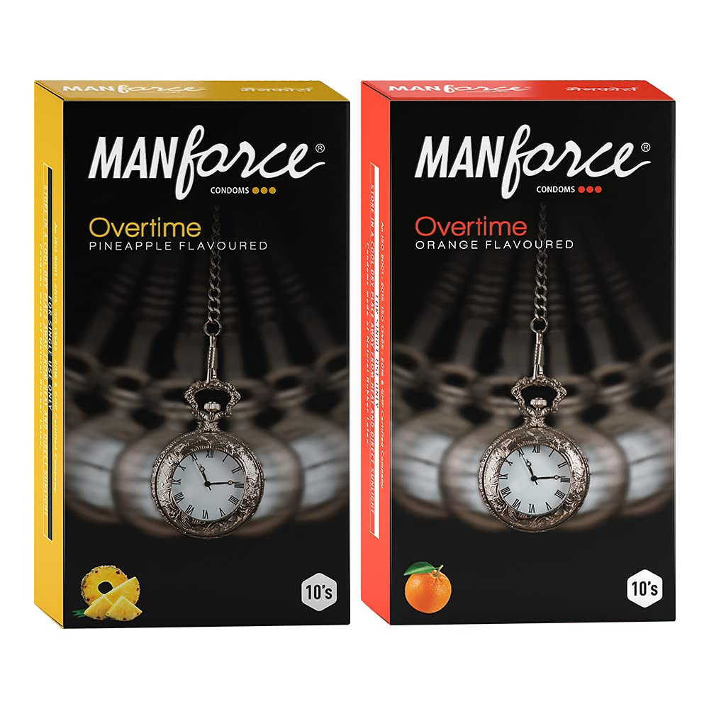 MANFORCE Overtime Orange & Pineapple 3in1 (Ribbed Contour Dotted) Condoms - 10s (Pack of 2) Condom (Set of 2 20 Sheets) view 2