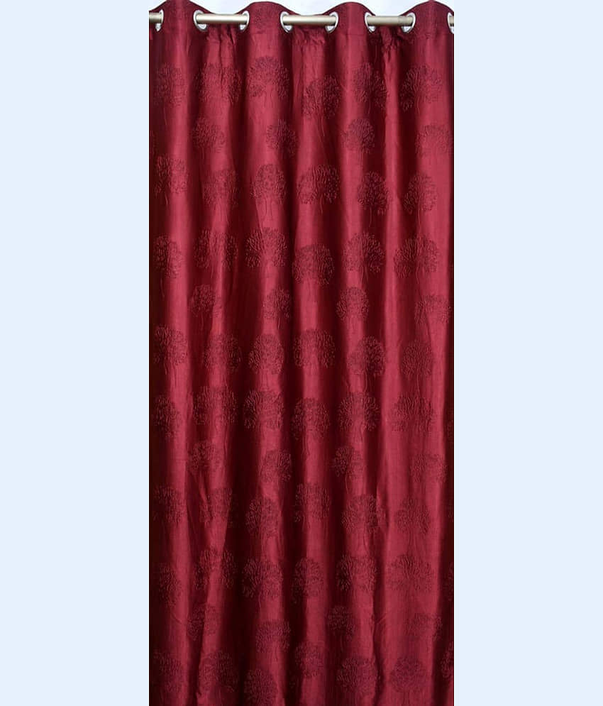 Kraftiq Homes Textured Semi-Transparent Eyelet Curtain 7 ft ( Pack of 2 ) - Maroon view 2
