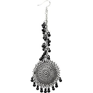 Latest Fashion Oxidised German Silver Antique Design Traditional Bahubali Maang Tikka Jhumka Earring Pack Of 1 Set view 2