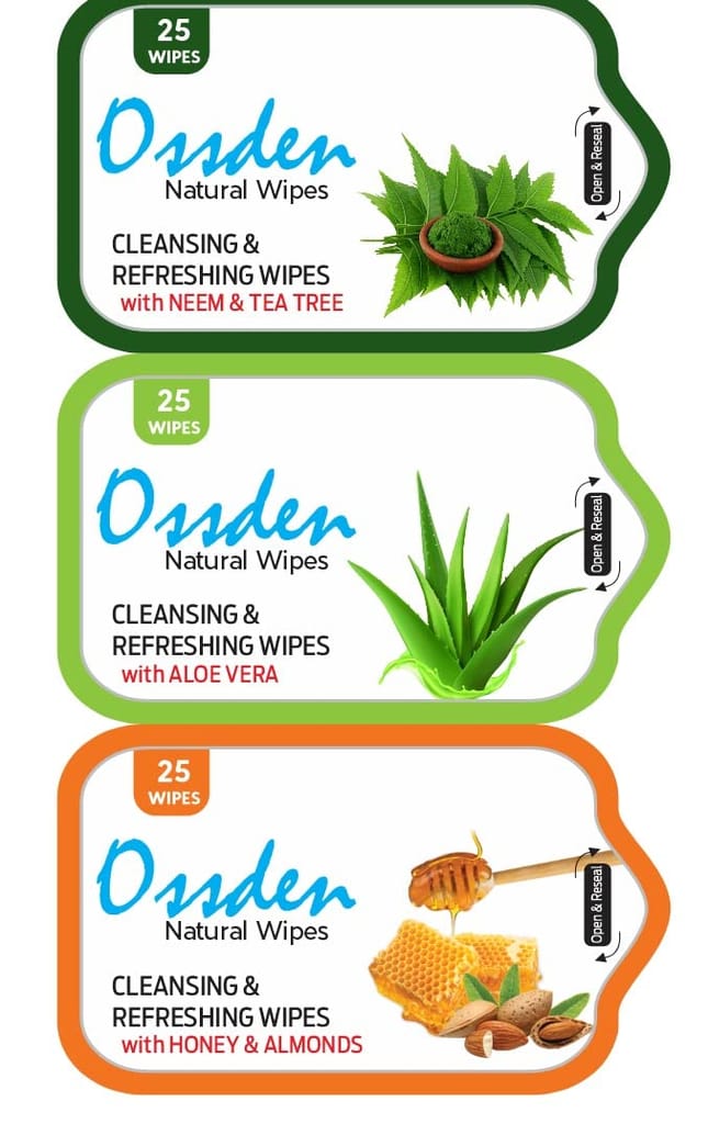 Ossden Cleansing And Refreshing Wipes With Honey And Almonds Natural Wipes 25 Per Wipes (Pack of 3) 75 Wipes view 2