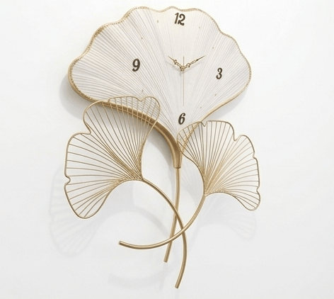 Golden Foliage Luxury Wall Clock – Handcrafted Botanical Metal Art in Emerald & Gold view 2