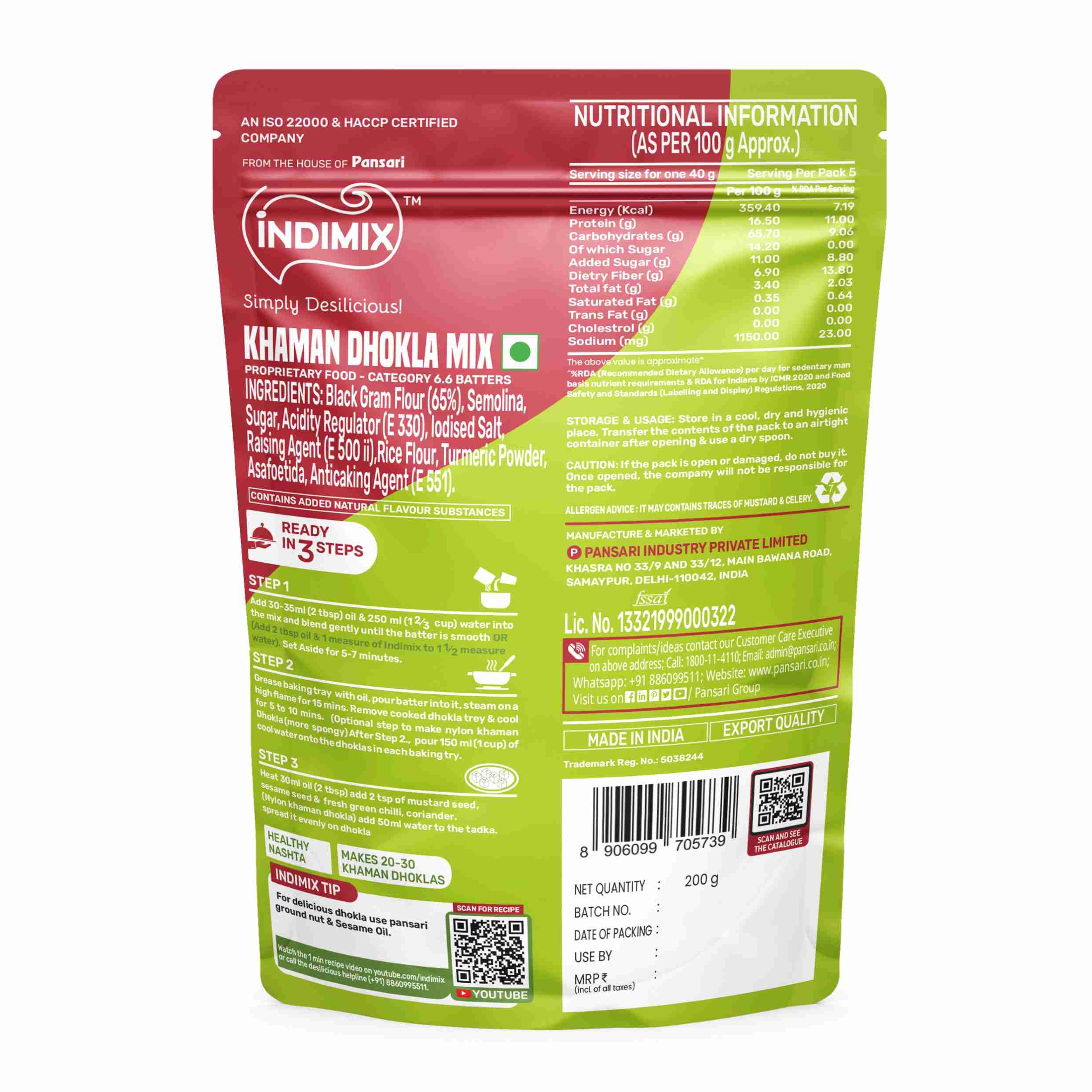 Indimix Ready to Cook Khaman Dhokla Mix - 200gm view 2
