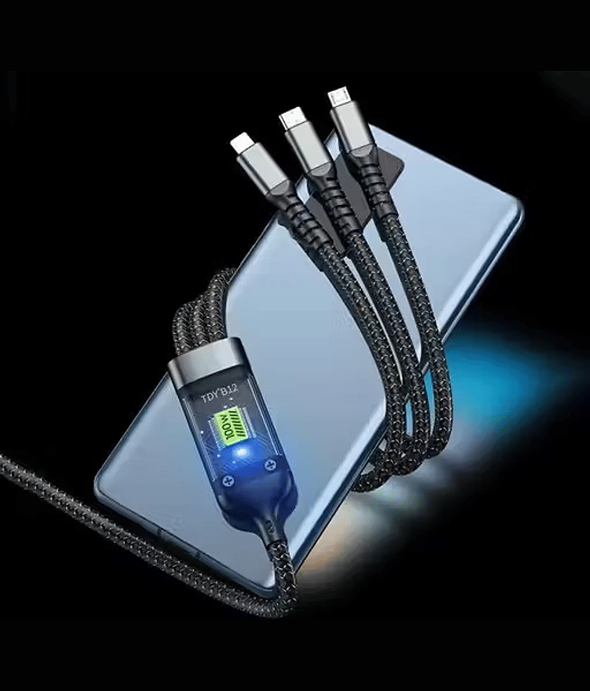 3 in 1 Unbreakable 5A(100W) Fast Charging 1.2m Type C Cable for Smartphones, Tablets, Laptops & other Type C IOS devices, 480Mbps Data Sync, Quick Charge 3.0 (Dark Grey) view 2