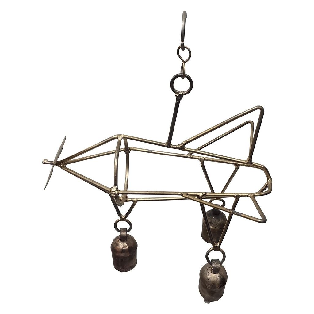 Handmade Helicopter Design Copper Bell Hanging by Garvi Gurjari view 2