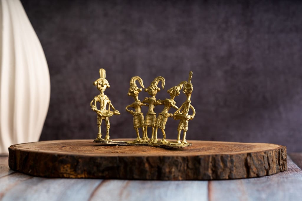 SOWPEACE Handcrafted dhokra Art Orchestra “Hymn of Happiness” Brass showpiece, Premium Artisan Made Tabletop Home Decor for Living R view 2