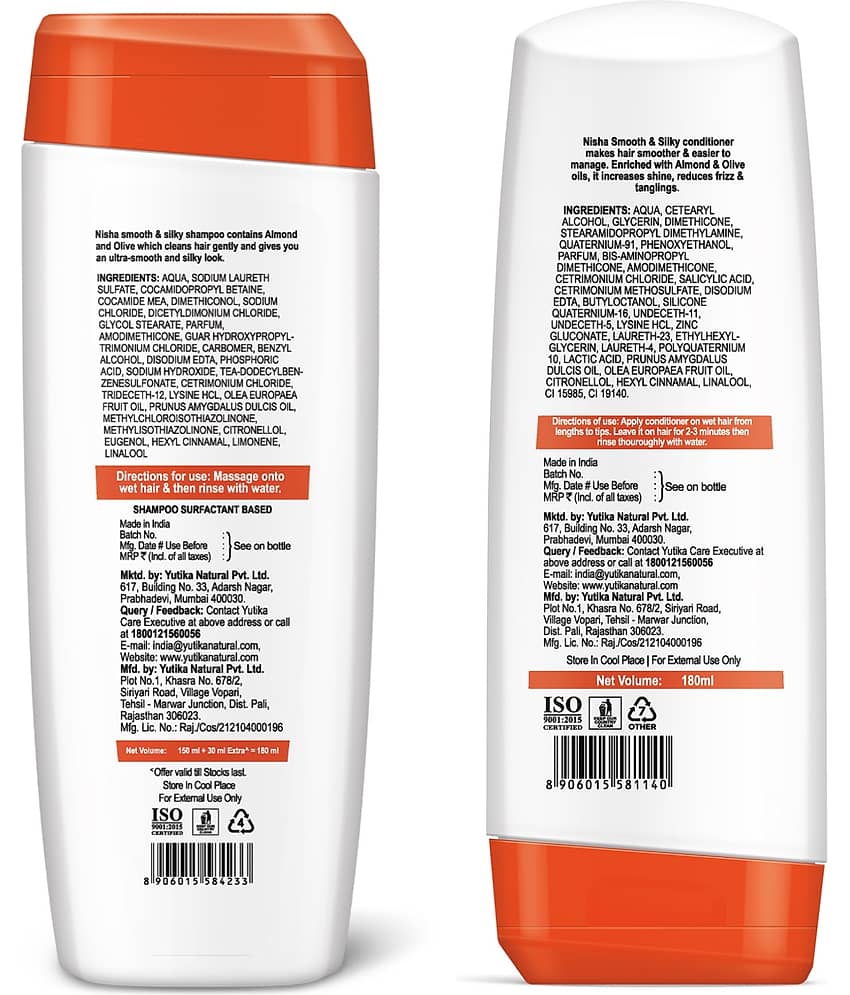 Nisha Shampoo and Conditioner Combo Pack 180ml, Almond & Olive Actives Shampoo Conditioner for Smooth Soft & Silky Hair view 2
