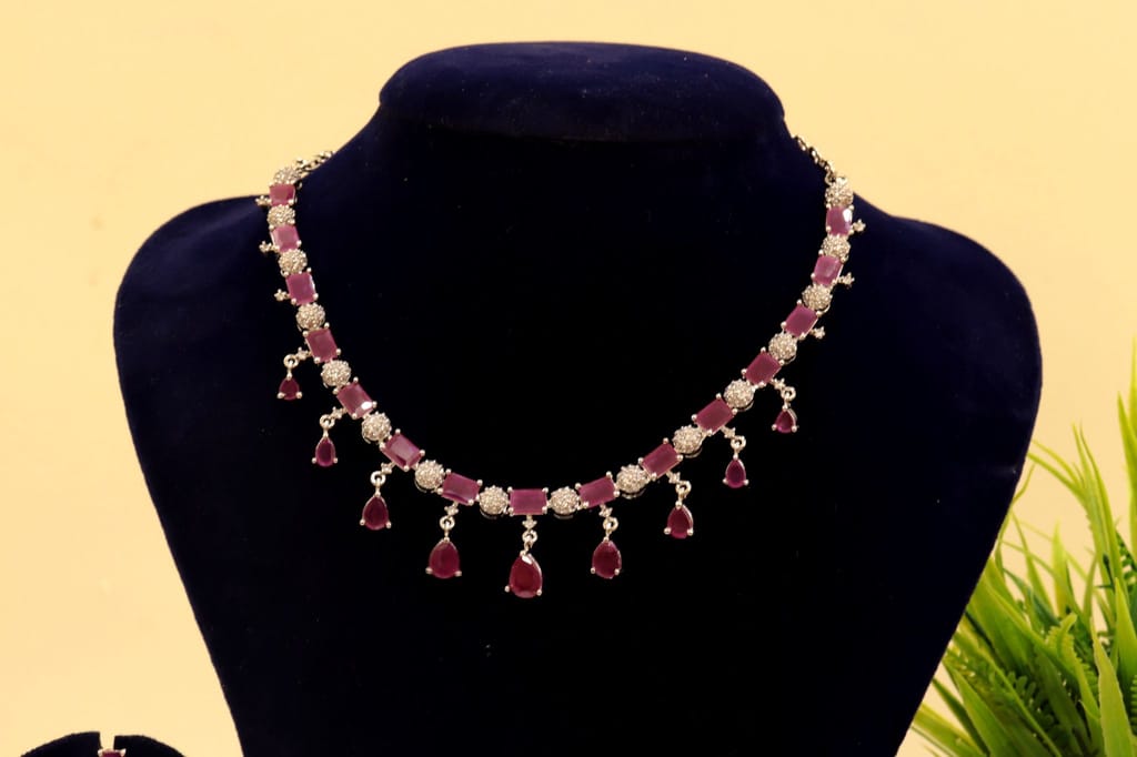 victoria Ruby and Diamond Necklace Set in Silver view 2