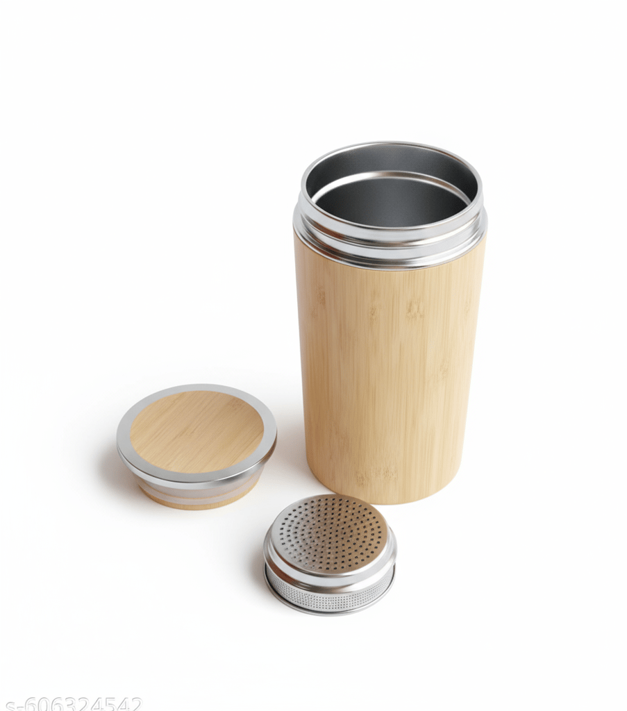 Eco-Friendly Bamboo Insulated Bottle with Tea Infuser - Stainless Steel Thermal Flask view 2