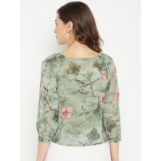 PURYS Women Green Printed Basic Top view 2